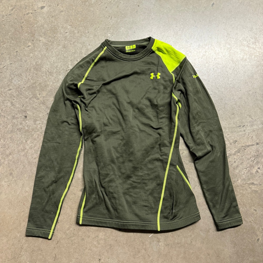 Under Armour ColdGear Mens Large Fitted Long Sleeve Base Layer Shirt Olive Neon